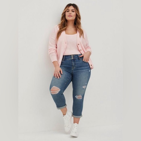 Torrid Super Soft High Rise 3-Button Crop Jegging Distressed Size 16 - Picture 6 of 6